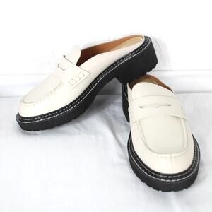 Lisa Vicky Pace-V Loafer Mule Size 9.5M Winter White Leather NIB Slide